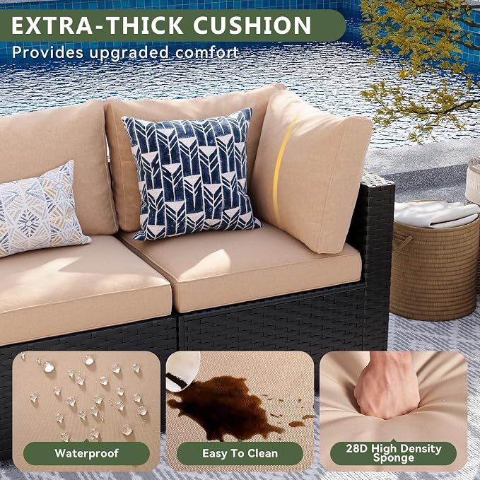 Aoxun 15 Piece Patio Furniture Set with 44” Fire Pit Table Wicker Rattan Patio Sectional Sofa Set Outdoor Seating Furniture with Thickened Cushion, Beige