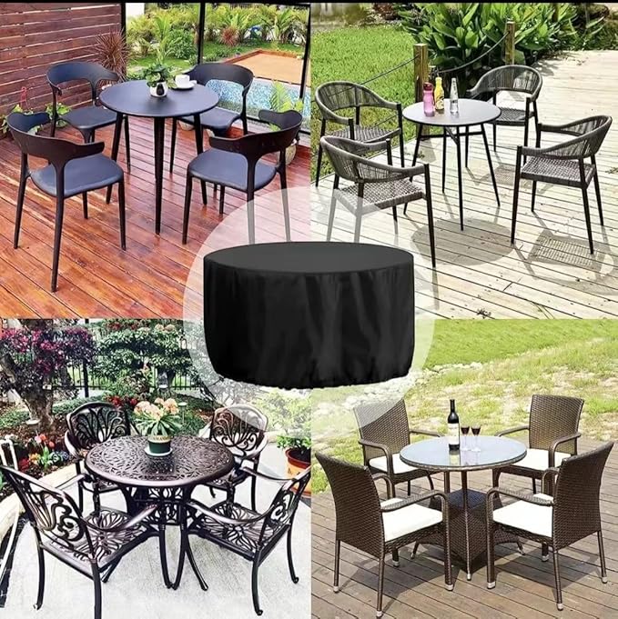 Round Patio Furniture Cover, 90" Dia x 43" H Outdoor Waterproof Dustproof Heavy Duty Oxford Fabric Anti-Fading Storage Cover for Outside Table Chair Large Furniture