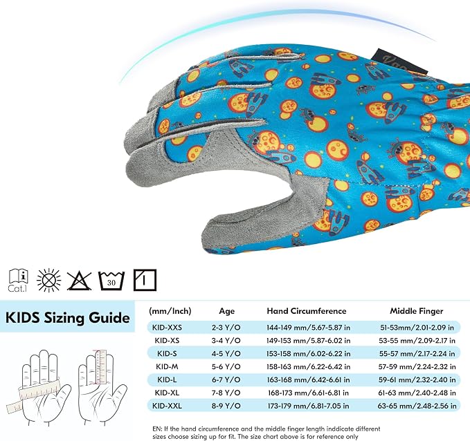 Vgo... 1-Pair Age 8-9 Kids Gardening Gloves,Children Yard Work Gloves,Soft Safety Outdoor Playing Gloves (Size XXL,Blue Plane, KID-MF7362)