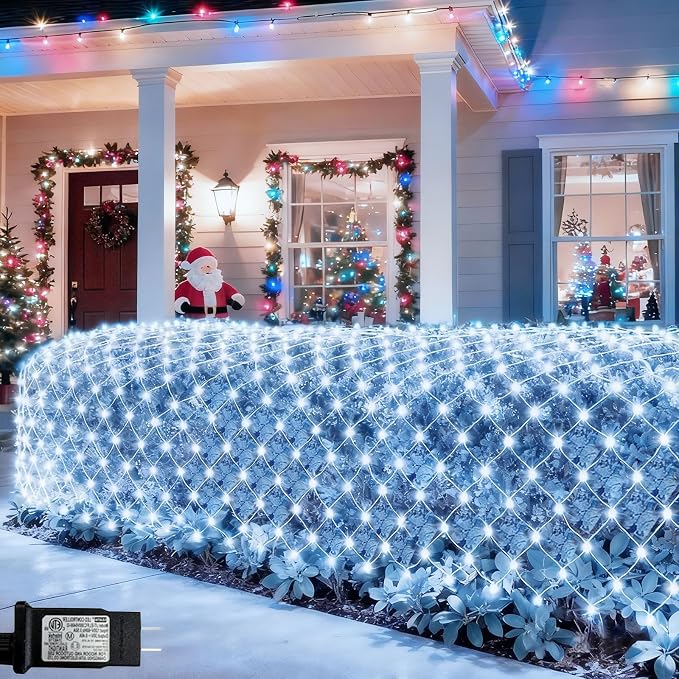 Cool White Net Lights, 21x 5ft Christmas Lights Outdoor Clear Wire | 360 LED Large Net Mesh Lights Plug in, 8 Modes Waterproof Connectable Bushes Lights for Christmas Hedge Yard Decor