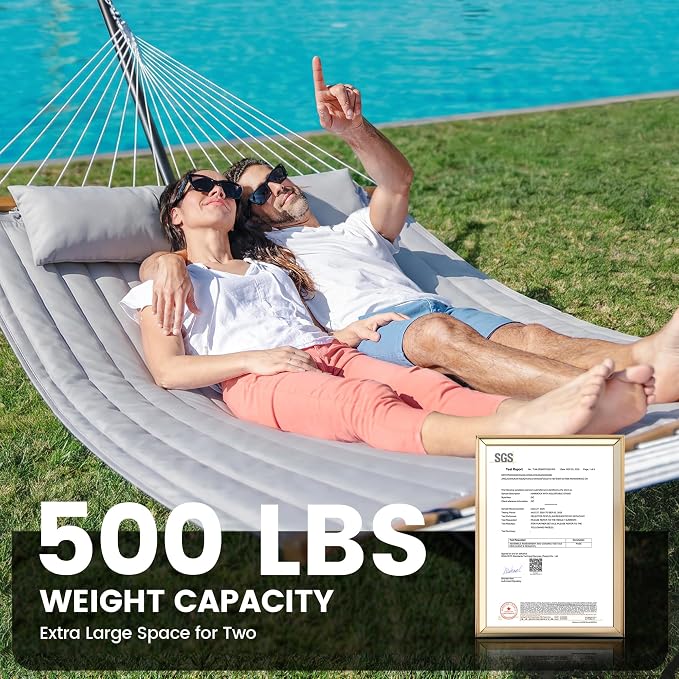 ANAGOO Double Hammock with Stand, Heavy Duty Outdoor Hammock for Two, 500 LBS Capacity, Stable Steel Frame with Balance Strap, Easy Tool-Free Assembly for Patio, Garden, Backyard & Beach,Dark Grey