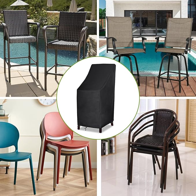 Stackable Patio Chair Covers, High Back Outdoor Chair Covers, 600D Heavy Duty Waterproof Lawn Outside Barstool Furniture Covers,Fits for 4-6 Stackable Dining Chairs,27"W x 27"D x 49"H,2 Pack