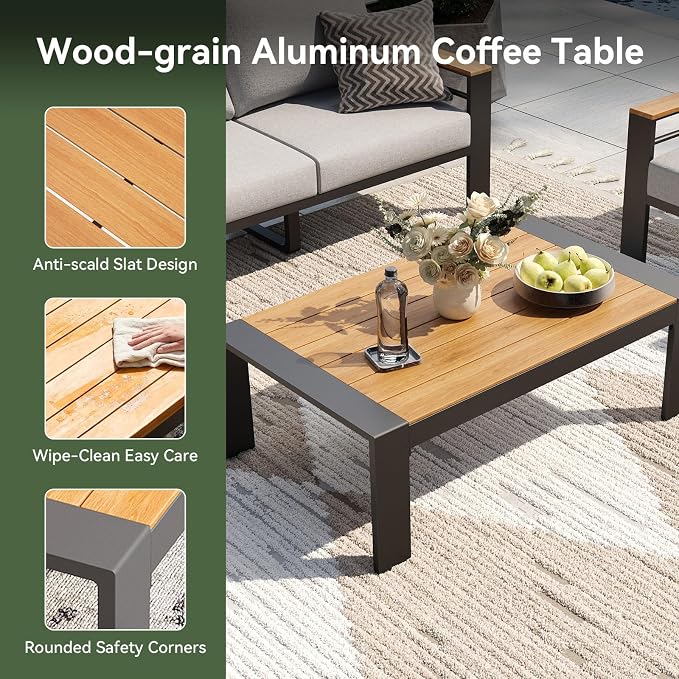 Aoxun Patio Furniture Set, 7 Piece Aluminum Patio Sets with 5" Thicken & Washable Cushion, Waterproof Outdoor Furniture with Coffee Table, Outdoor Couch Sectional for Backyard, Porch and Garden