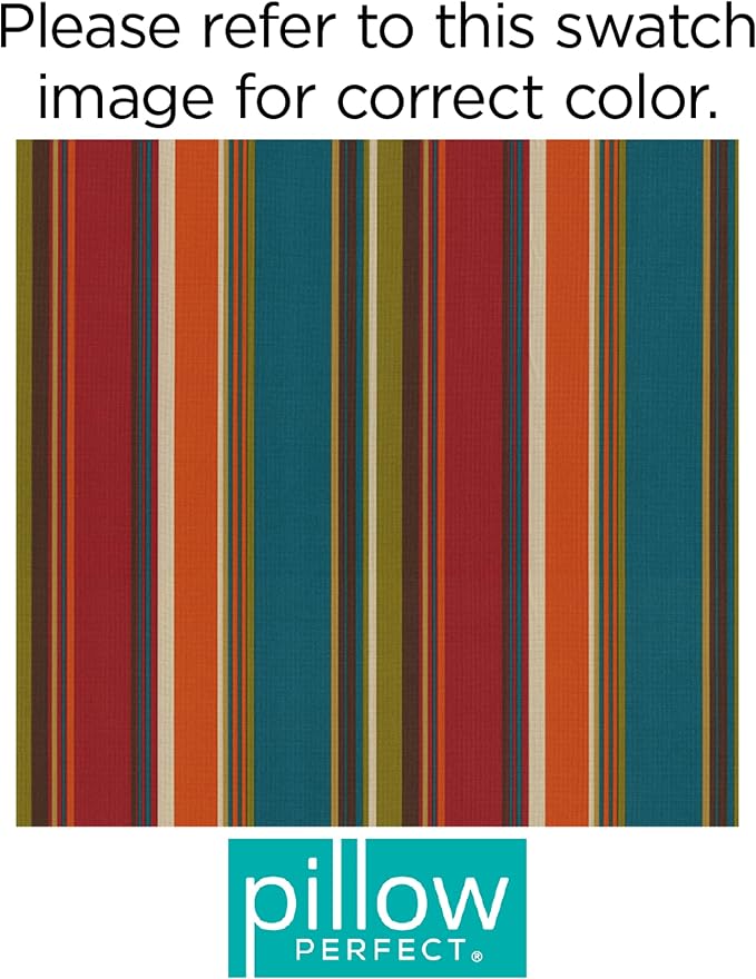 Pillow Perfect Stripe Indoor/Outdoor Chair Seat Cushion with Ties, Tufted, Weather, and Fade Resistant, 18.5" x 19", Red/Brown Westport, 2 Count