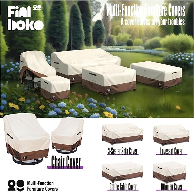 3-Seater Outdoor Couch Cover,93Wx40Dx35H Inches Patio Furniture Covers, Heavy Duty Cover for Outdoor Furniture Covers Waterproof, Beige&Brown