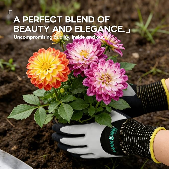 Gardening Gloves, Waterproof Thorn Proof, Flexible Latex Non-Slip, Women Men Rose Pruning Outdoor Work, 1 Pair (Grey White, XL)