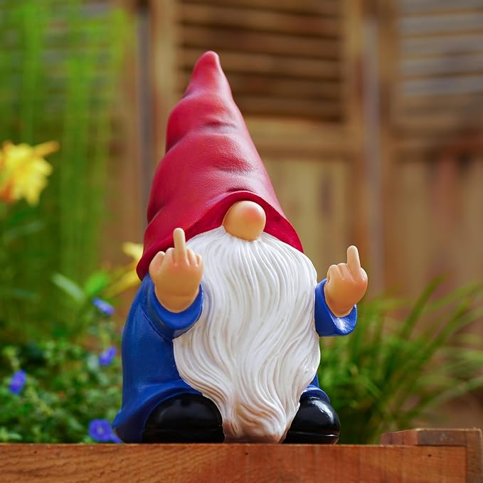 Middle Finger Gnome Statue 12.4in, Large Naughty Garden Gnome Statue Decoration and Lawn Ornament - Funny Garden Gnomes for Outdoor or Home Decor