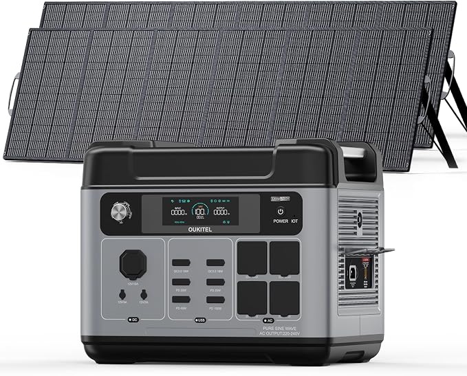 OUKITEL P2001 Pro 3200W/2048Wh Power Station With 2 * 500W Solar Panels, Solar Generator with 4 AC Outlets (6400W Peak), 1.5H Full Charging, APP Control Battery Backup for Home, Camping