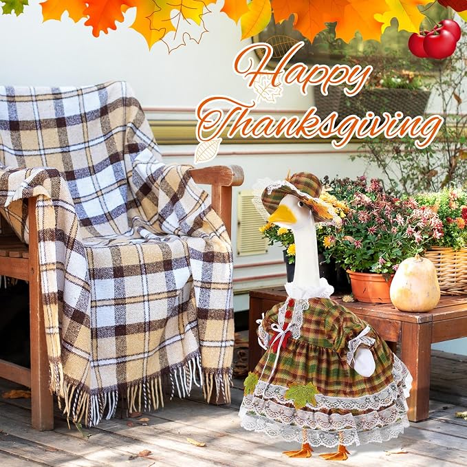 FuWeave Fall Porch Goose Outfit Maple Goose Costume Fancy Porch Geese Clothes with Wide Hat for 23" 17" Outdoor Patio