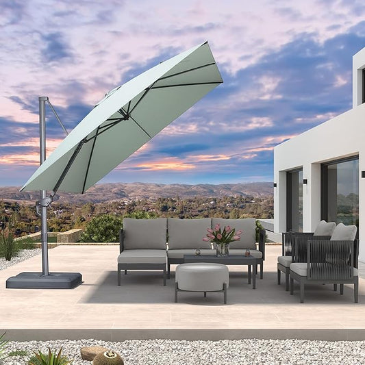 PURPLE LEAF Patio Umbrella 10' X 10' Rectangle Cantilever Umbrella Large Aluminum Outdoor Umbrellas with 360-degree Rotation & UPF40+ Premium Fabric for Deck Pool Garden Yard, Mint Green