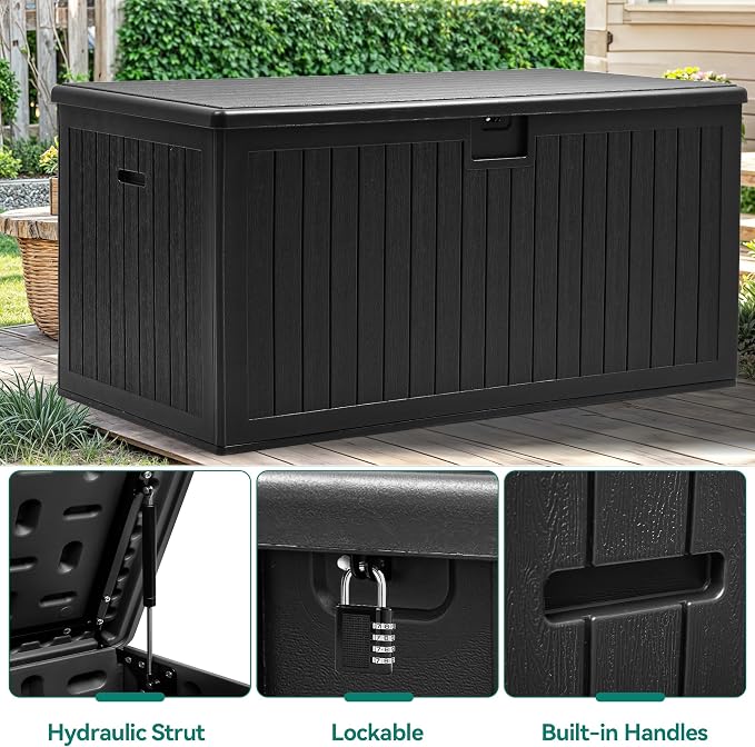 YITAHOME 260 Gallon Double-Wall Deck Box with Divider & Side Handles, Outdoor Large Storage for Patio Furniture Cushions, Garden Pool Accessories, Water Resistant & Lockable