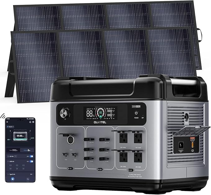 OUKITEL P2001 Pro 3200W Power Station with 2x400W Solar Panel, 2048Wh Solar Generator with 4x6400W Peak AC Outlets, 1.5H Full Charging, APP Control LiFePO4 Battery for Camping RV HomeB ackup