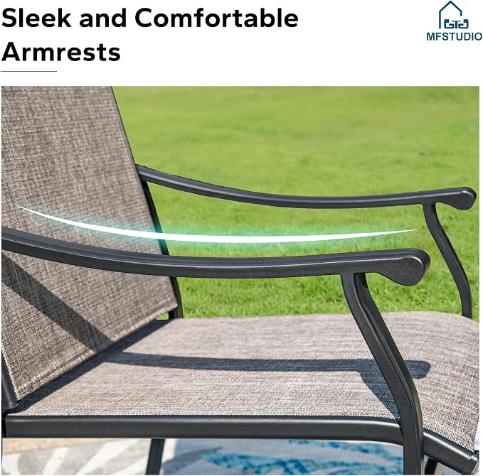 MFSTUDIO Outdoor Patio Dining Set for 4, Outdoor Patio Set with 37.8"x 28.7" Rounded Metal Table, 4 Swivel Patio Chairs, Heavy Duty Outdoor Dining Table and Chairs for Patio Lawn Garden