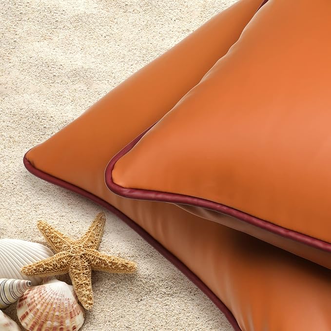 2 Pcs Waterproof Lumbar Pillow Covers 12x20 Inches of Silicone Leather Anti-Fading Rectangle Pillowcases Soft Durable for Outdoor Decoration Garden Terrace Canopy Balcony Sofa, Brown