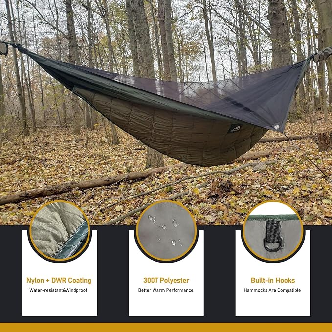 AYAMAYA Single Hammock Underquilt Green + Hammock Bug Net with Hanging Bag