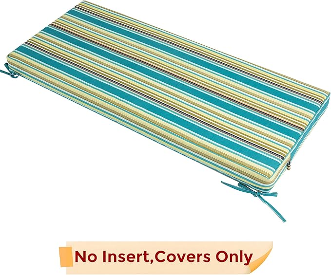 FUNHOME Outdoor Bench Cushion Cover 48 x18 x 3 inch,Water Resistant Cover with Zipper&Ties,Fade-Resistant Slipcover,Patio Porch Swing Cushion Cover Replacement Only,No Insert(Green Stripe)