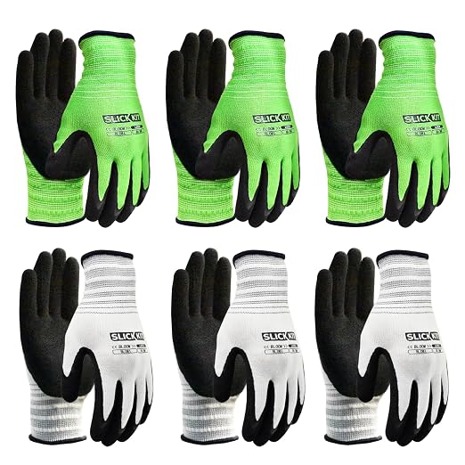 6 Pairs Gardening Gloves for Women & Men, Spring Green & White | Breathable Rubber Coated, Water & Soil Resistant Protective Gloves for Yard Garden, Outdoor Indoor, Medium
