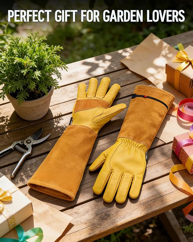 WORKPRO Gardening Gloves, Long Leather Garden Gloves for Women & Men | Thorn-Proof Gardening Gloves, Long Forearm Protection, Work Gloves for Rose, Bush, Blackberry & Cactus, for Yard & Garden