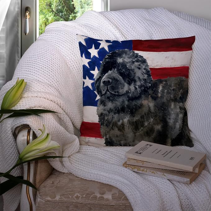 Caroline's Treasures BB9671PW1414 Newfoundland Patriotic Fabric Decorative Pillow Machine Washable, Indoor Outdoor Decorative Pillow for Couch, Bed or Patio, 14Hx14W