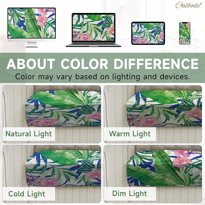 CALBODE 14 Pcs Outdoor Seat Cushion Covers, Stretch Chair Seat Cover for Patio Furniture Cushions Washable Reusable Indoor/Outdoor Couch Cover Replacement (Tropical Plant, Cover Only)