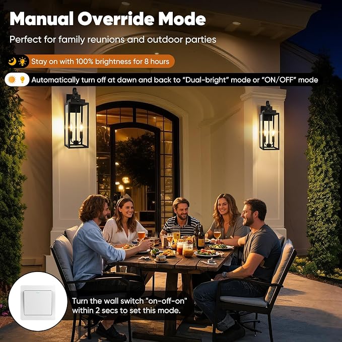 BesLowe 2-Pack 17.5" Upgraded Motion Sensor Outdoor Wall Lights, Black | Auto ON/OFF, 3 Lighting Modes, Waterproof, Rust-Resistant, Durable Metal with Clear Glass, Dual E12 Sockets, Easy to Install