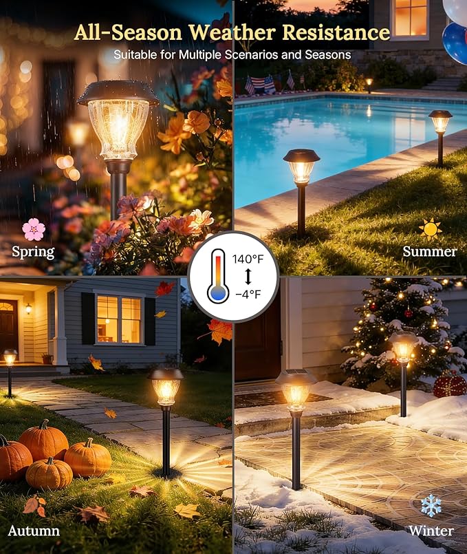 XMCOSY+ Solar Pathway Lights Outdoor, 8 Pack Decorative Crackled Glass Garden Lights, Soft Warm White Glow, Auto On/Off Waterproof Landscape Lighting for Yard Walkway Patio