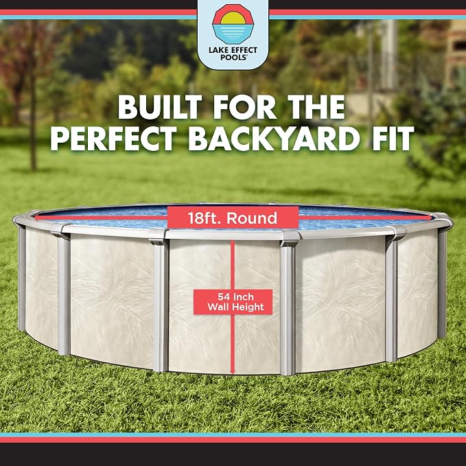 Lake Effect Pools 'Forever' 18 ft Round Above Ground Swimming Pool | 54 Inch Steel Side Walls | Kit Includes: 25 Gauge Overlap Liner & Widemouth Skimmer