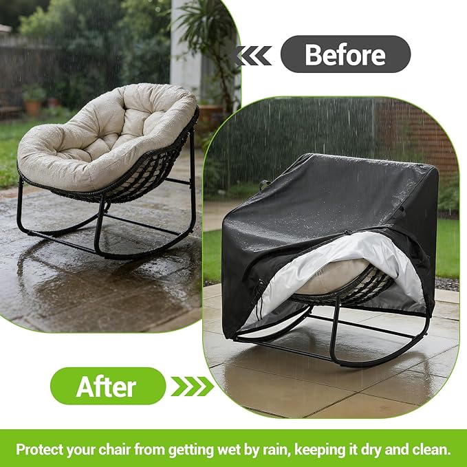 Kasla Patio Chair Cover, Waterproof Heavy Duty Cover for Outdoor Rocking Chair & Papasan Rocking Chair & Rattan Wicker Chair & Swivel Chair (Black, 43"L×42"W×42"H, 2 Pack)