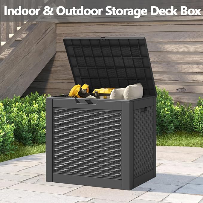 36 Gallon Outdoor Storage Box Resin Deck Box,Waterproof Package Delivery and Storage Box,Furniture Side Table for Patio Furniture Cushions Pool Accessories Porch Garden Tools,Black