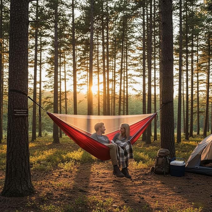 YSUEFIJO Travel Hammock with Mosquito Net, Relaxing Outdoor Hanging Hammock, Foldable and Compact for Backpacking, Breathable and Comfortable, Supports Up to 250kg