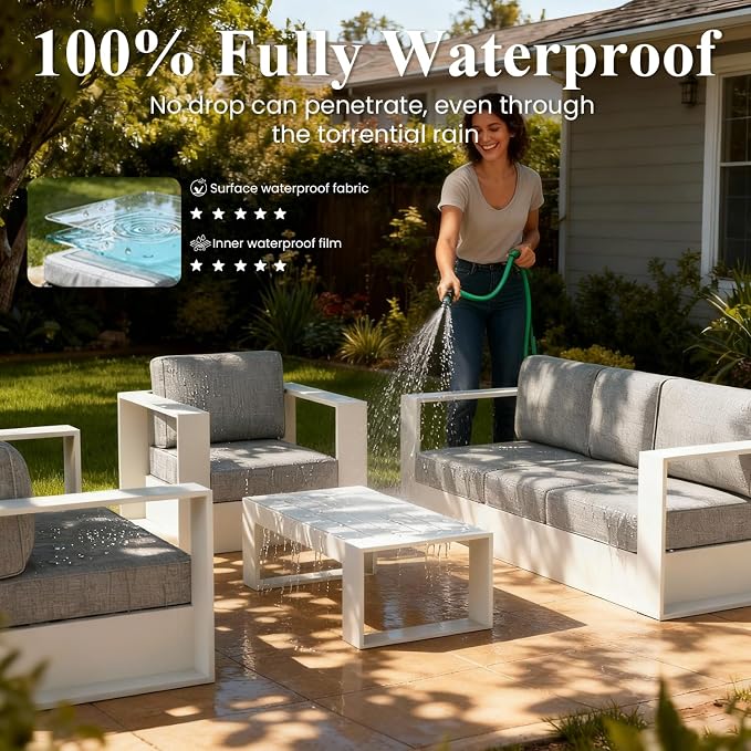 LayinSun Oversized Aluminum Outdoor Furniture, 1 Piece Patio Lovseat Sofa, Deep Seating and Upgraded 6-inch Cushions for Porch, Balcony, Deck