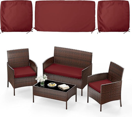 3 Pack of Outdoor Seat Cushion Replacement Set Suitable for 4 Pieces of Wicker Rattan Furniture Terrace Guest Set Sofa Chair (36x18x2, 18x18x2), Only Cover