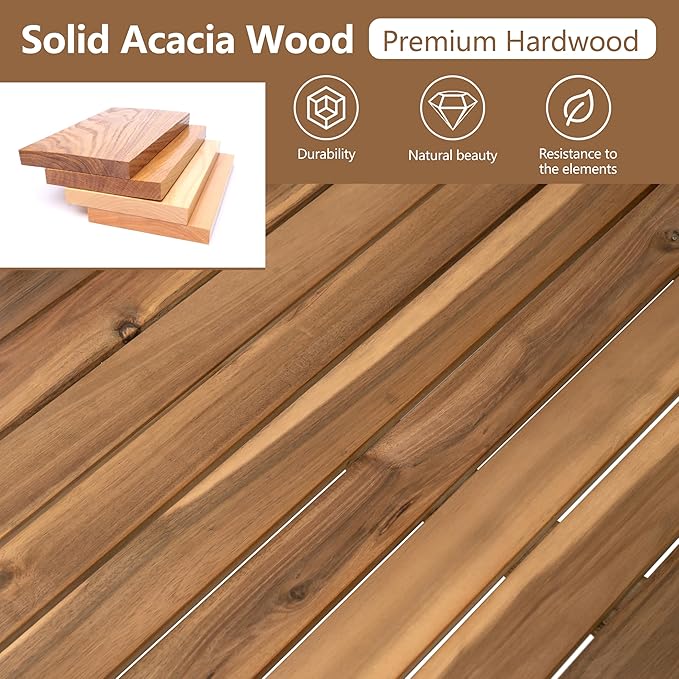 JIVOIT 4 Pieces Patio Conversation Set, Outdoor Acacia Wood Sectional Patio Sofa Set with Coffee Table, Slatted Design, Soft Cushions, Porch Furniture for Deck, Balcony, Backyard