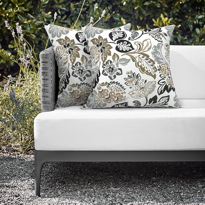 Outdoor Throw Pillows 16x16 Inch, Water Repellent Patio Pillows with Inners Set of 2 for Patio Furniture Home Garden, Dailey Tan