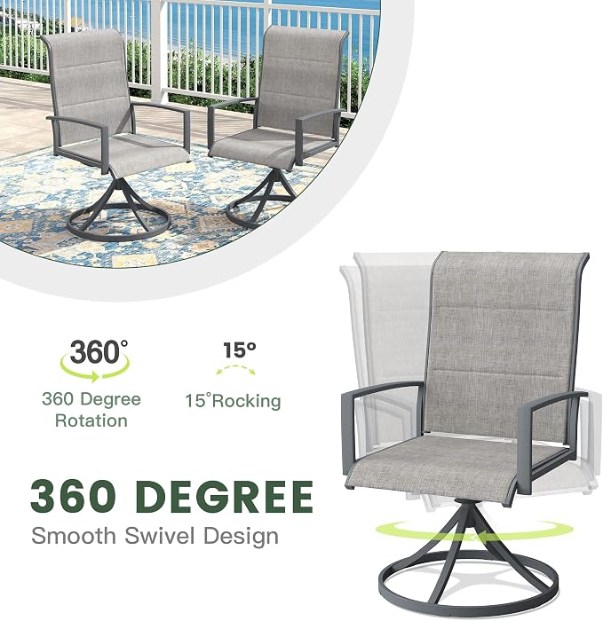 6 Pieces Outdoor Dining Set, Patio Table and Chairs Set with Garden Bench for 6-7 People, 63" Outdoor Dining Table and Padded Swivel Patio Chairs for Deck Backyard, Grey and Dark Grey