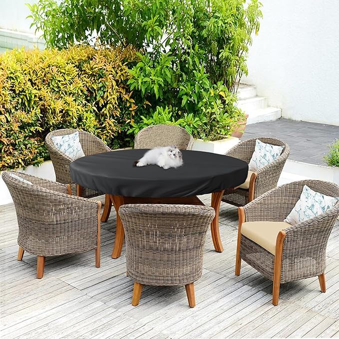 Outdoor Round Table Cover Waterproof UV-Resistant for 28 Inch Diameter Patio Tables - Heavy Duty Weatherproof Table Top Protector with Elastic Hem (Black)