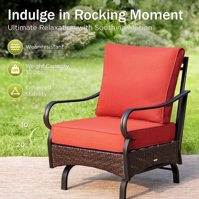 PHI VILLA Patio Furniture Set, Extra Large Wicker & Metal Outdoor Conversation Set Patio Sectional Sofa Set with Waterproof Thick Cushions for Porch, Poolside, Deck(7 Pieces, Red)