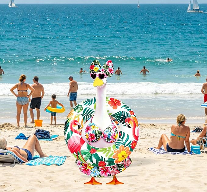 Porch Goose Outfits Summer Swimsuit - 5-Piece Large Lawn Goose Clothes with Bikini, Bow Headband, Star Sunglasses, Swim Ring & Pump, Outdoor Yard Decor