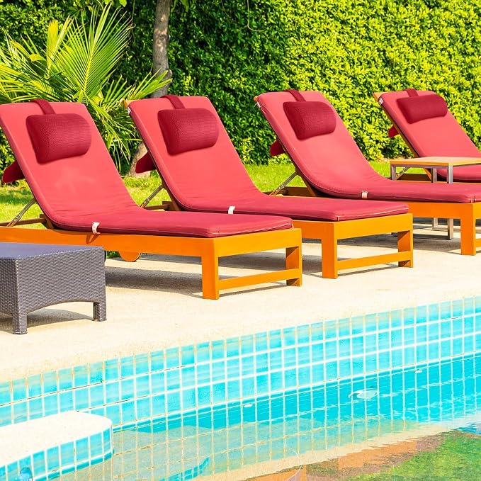 Kigley 2 Pcs Chaise Lounge Headrest Pillow for Patio Outdoor Pool Headrest Pillow Quick Drying Lounger Supplies for Adult with Non Slip Weighted Tail(Burgundy)