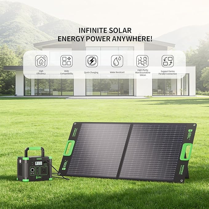 EBL 330W Portable Power Station with 100W Portable Solar Panel, 288.6Wh USB-C PD60W 330W Pure Sine Wave Solar Generator, Foldable Solar Panel for Camping, Emergency Backup