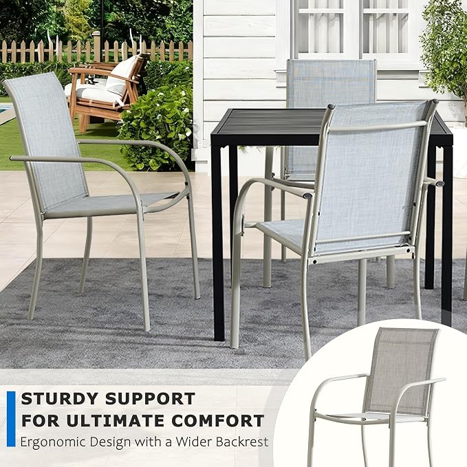 5-Piece Outdoor Dining Set, 35.5" Square Metal Patio Table with Beige Chairs, Black Table with Umbrella Hole for Garden, Yard, Patio