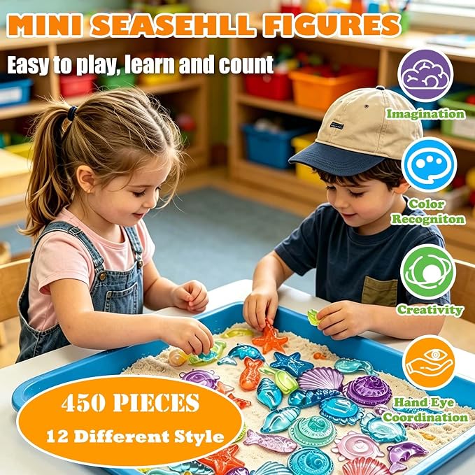 450 PCS Seashells Ocean Sensory Bin Filler, Mini Resin Animal Figures | Mini Resin Seashell Figures Diving Gems Vase Fillers for Fish Aquarium Fairy Garden Table Decorations