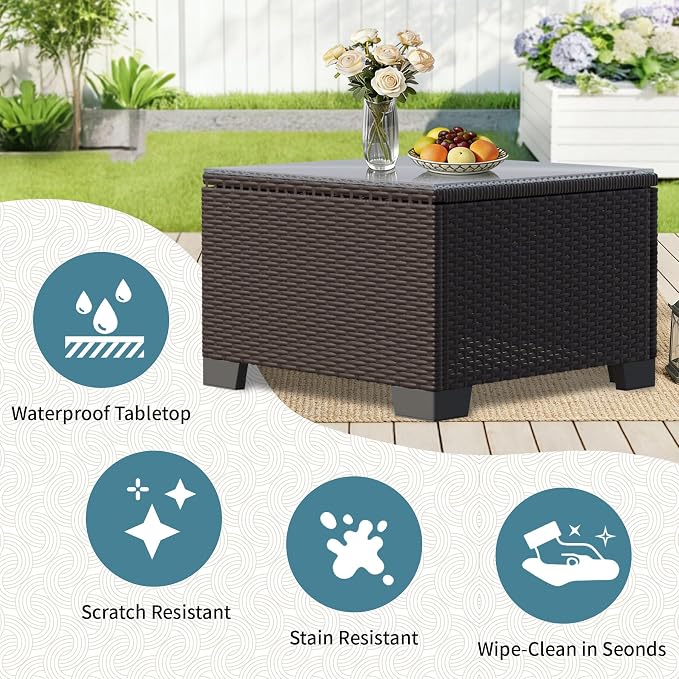 YLGJ&TIDY 7-Piece Outdoor Sectional Patio Furniture Set, All-Weather Wicker Rattan Sofa w/Thick Washable Cushions & Tempered Glass Table, Perfect for Garden, Poolside, Backyard (7, Peacock Blue)