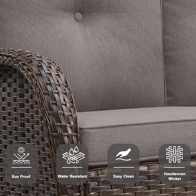 Belord Patio Rocking Chairs Furniture Set of 6, Outdoor Wicker Furniture Sets with Wicker Rocker, Small Patio Conversation Sets with Outdoor Couch Ottomans Brown/Grey