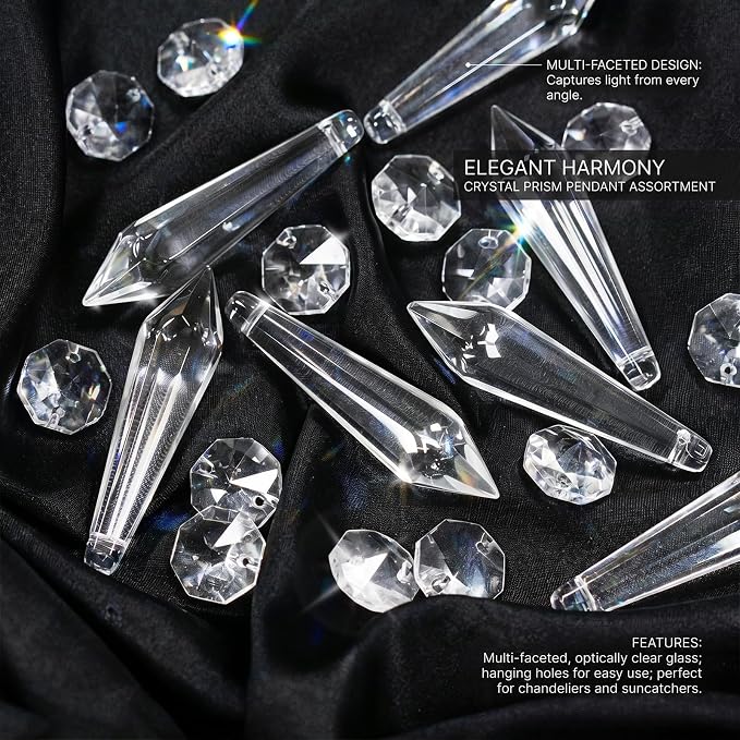Premium Clear Crystal Glass Drops 3.1" -Multi Purpose Bluk Crystal Beads Hanging Prisms for Holiday Party/Home/Window Decoration/Chandelier Replacement Parts (L-50pcs)