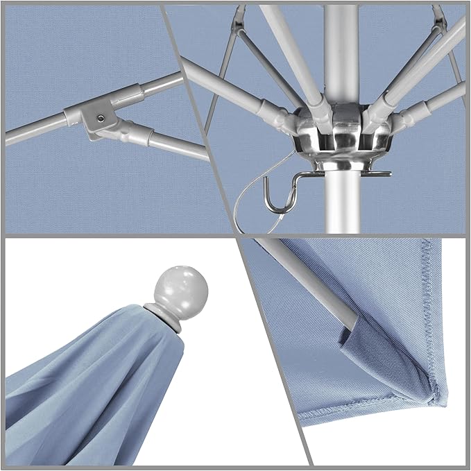 California Umbrella 7.5' Rd. Venture Series Contract Grade Patio Umbrella, Push Open Pin Stop, Silver Finish, Sunbrella Spectrum Cilantro