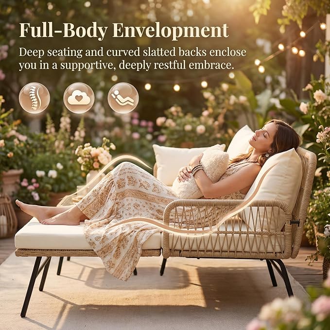 NICESOUL Boho L-Shaped Outdoor Patio Furniture Set with Comfy 3" Thickened Cushion, High Back Wicker Lounge Sectional Sofa for Porch Balcony Deck Garden, Beige