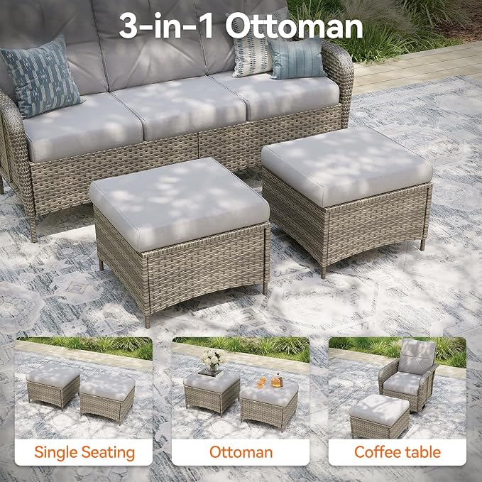 Aoxun Luxury 7-Piece Patio Furniture Set, 360° Swivel Chairs, Wicker Rattan Sofa with Thick Cushion, Outdoor Conversation Set for Backyard, Poolside & Garden, Beige/Gray