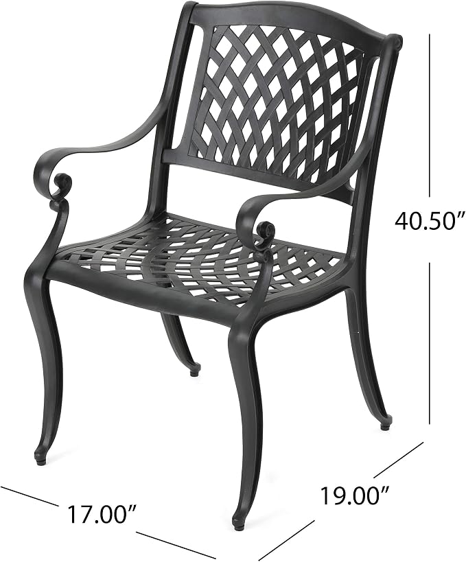 Christopher Knight Home Hallandale Outdoor Cast Aluminum Chairs, 2-Pcs Set, Antique Matte Black