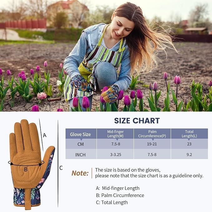 Pleneal Gardening Gloves for Women, Garden Gloves Protective Working Gloves | Abrasion Resistant, Double-Layer Padded Palm, Breathable & Sweat-Absorbent Back, Elastic Wrist Closure, Flexible & Ergonomic